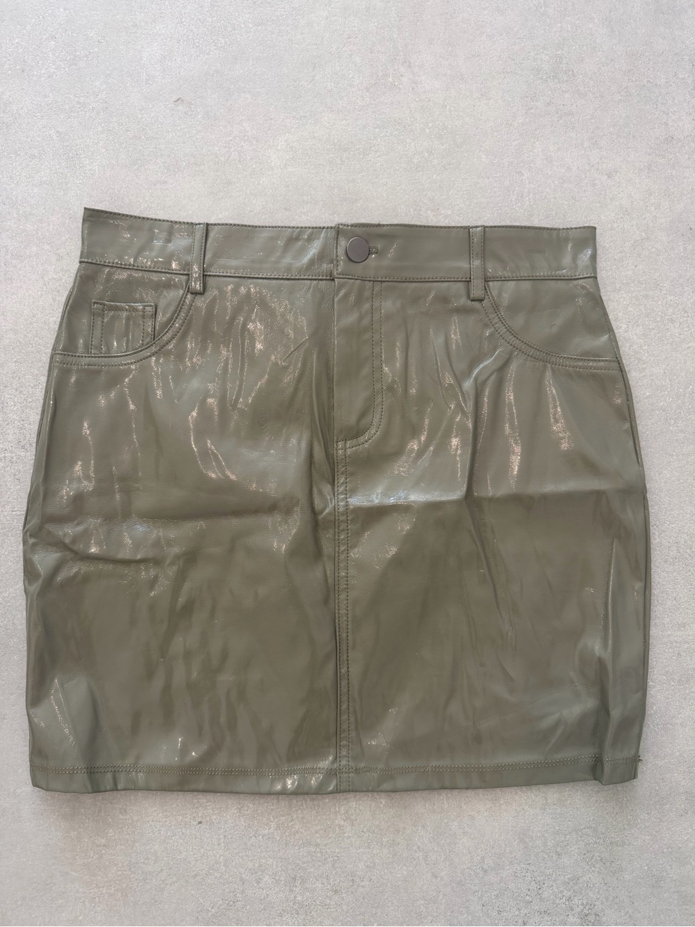 Shinestar Olive Faux Leather Mini Skirt